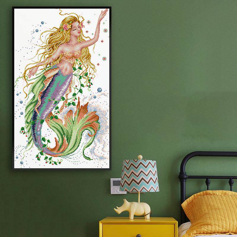 外贸十字绣新款美人鱼客厅卧室欧式简约自绣刺绣厂家