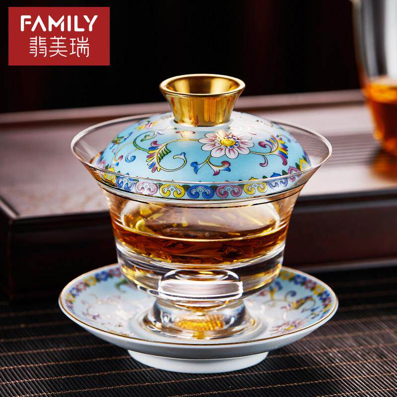 玻璃盖碗珐瑯彩大号单个泡茶碗陶瓷防烫三才盖碗茶杯功夫茶具套组