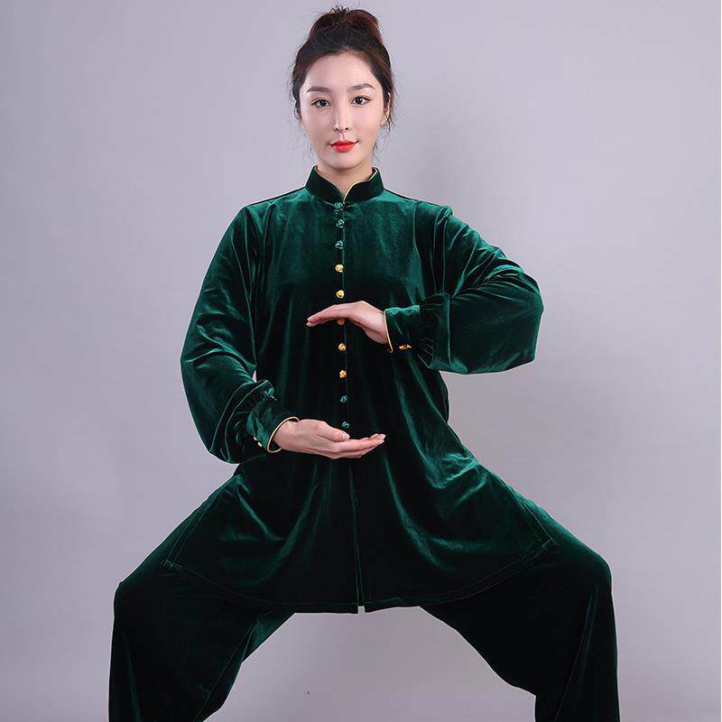 正品中长款秋冬练新品南韩绒太极服男服中国风拳武术服女金丝绒功