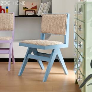 ZOOI HOME中古混搭实木餐椅白蜡木家用小众多巴胺色系昌迪加尔椅