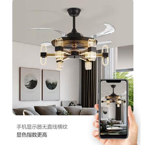 奢ed风扇灯吊扇灯卧室餐750厅家用形轻灯扇现隐代简约带电扇的l吊