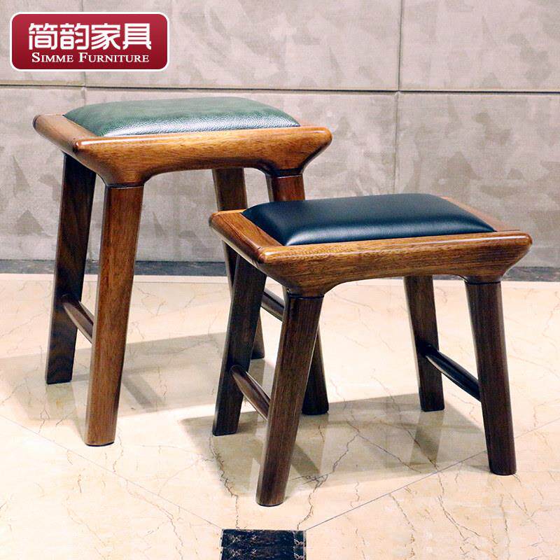 简韵 乌金木小凳子 板凳真皮茶几凳矮凳方凳茶水凳琴凳全实木餐凳