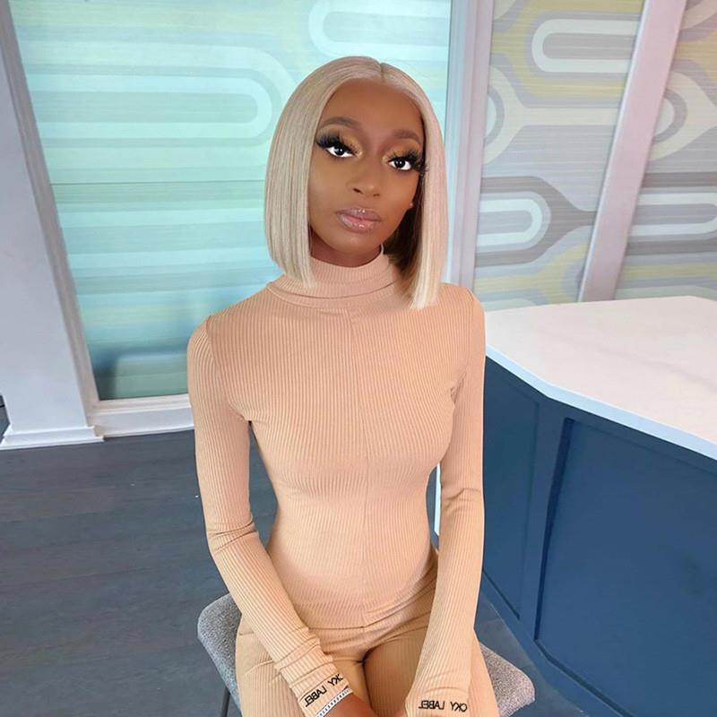 Jumpsuit Bodysuit Embroidered Turtleneck Elastic Sexy