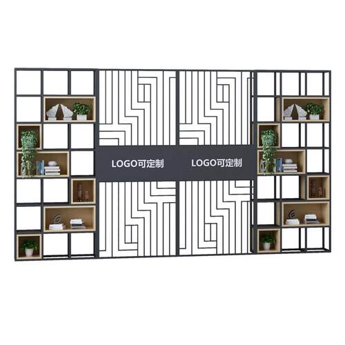 铁艺屏风隔断装饰置物架实木书架花架玄关展示架办公室前台形象墙