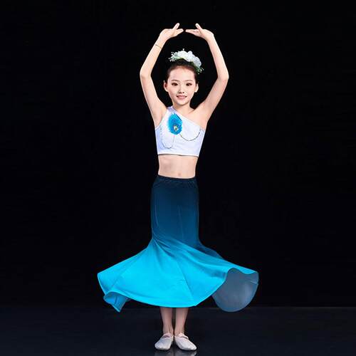 小兰花傣族舞演出服女童雨竹林孔雀舞鱼尾裙女民族风舞蹈服装套装