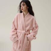 珊瑚绒睡袍女秋冬季 连衣裙加绒加厚法兰绒浴袍情侣睡衣男 睡裙长款