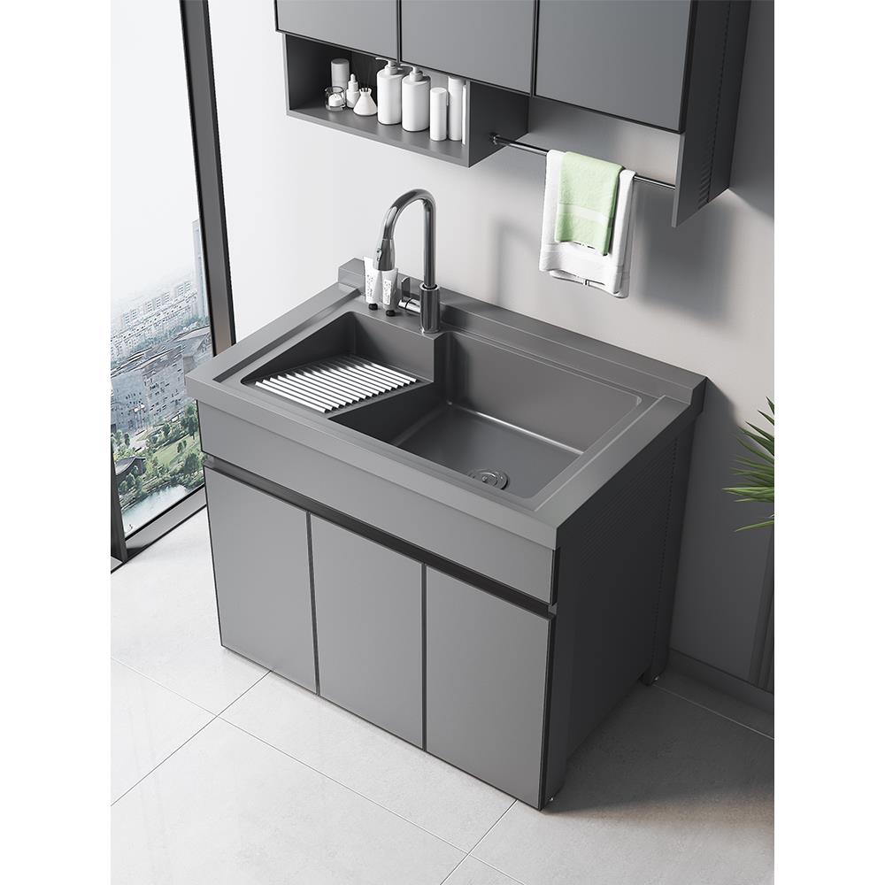 太空铝阳台洗衣池台盆一体带搓板家用小户型洗手池洗衣柜槽定制