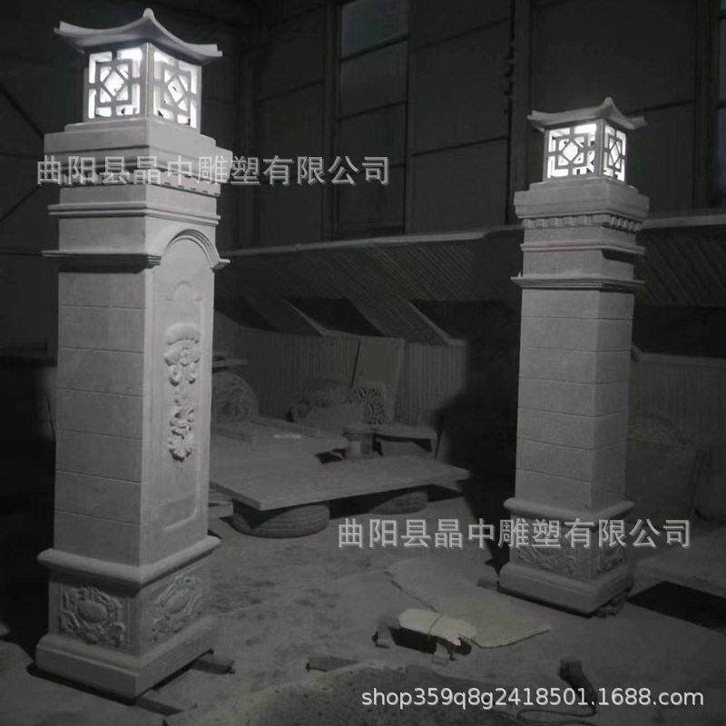 定制石雕门柱花岗岩柱子天然大理石罗马柱户外别墅庭院小区大门口