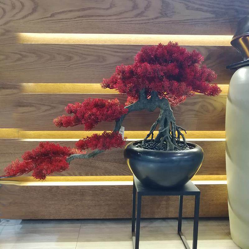 新中式陶瓷花瓶样品屋展示中心别墅大圆桌餐桌楼道花架罗汉松栽种