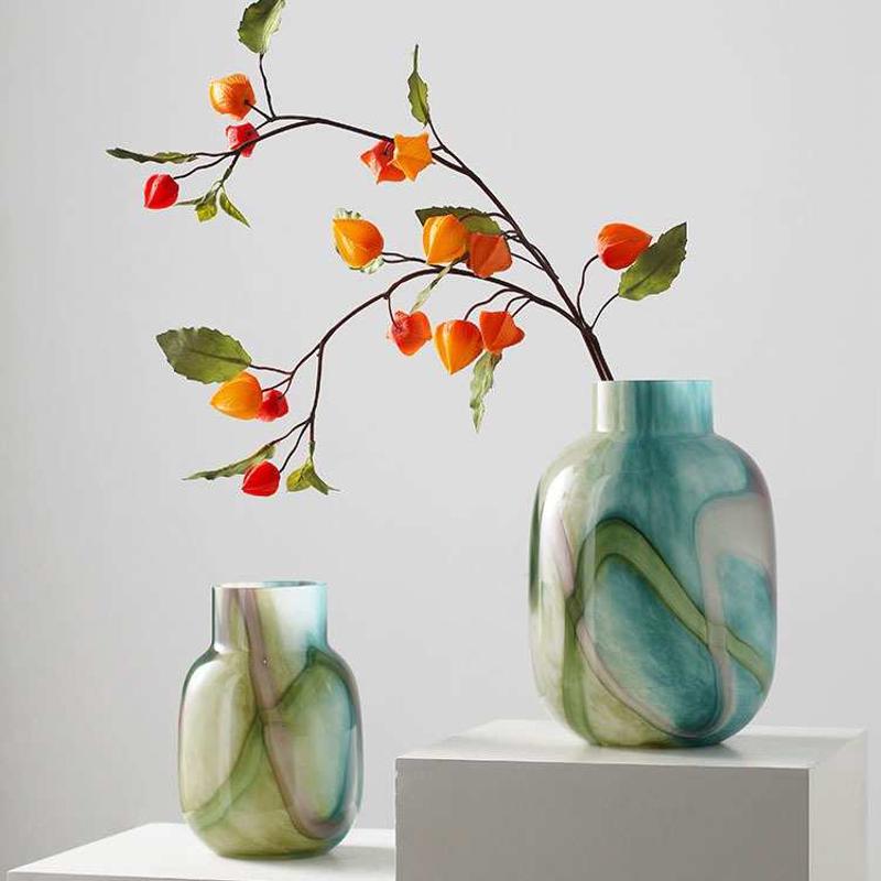 高端流体彩色水墨大肚玻璃花瓶摆件客厅电视柜餐桌水养插花装饰品