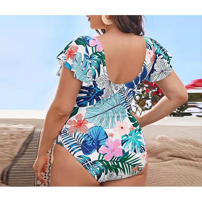 swimsuit short-sleeved ruffled backless leaf bikini
