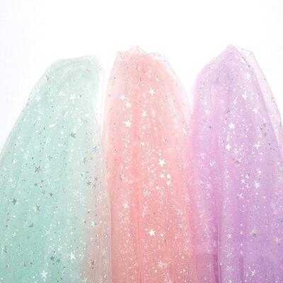 50cm*160cm Glitter Star Printing Tulle Fabric for Girls Summ