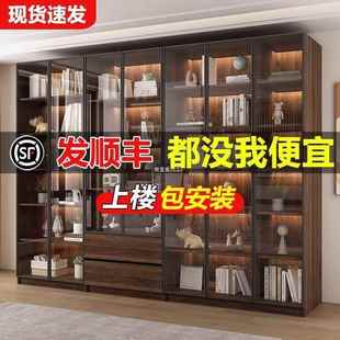 书柜中式 防尘透OJV明书璃柜款 玻门收纳储物柜多层一到顶靠墙书新