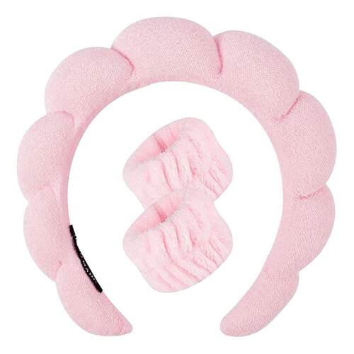 Wash face coral velvet wristband + spa twist hair band
