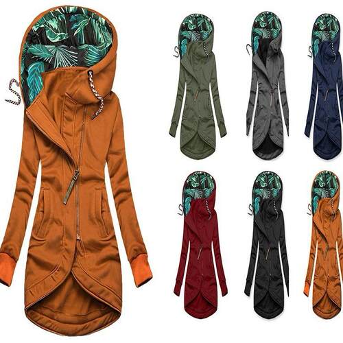 Women's hoodie zipper hooded printed long sleeved