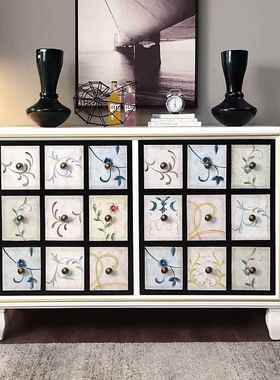 美4853实式大彩绘木斗柜储物柜客子抽屉厅靠墙卧室收纳阳台容量五