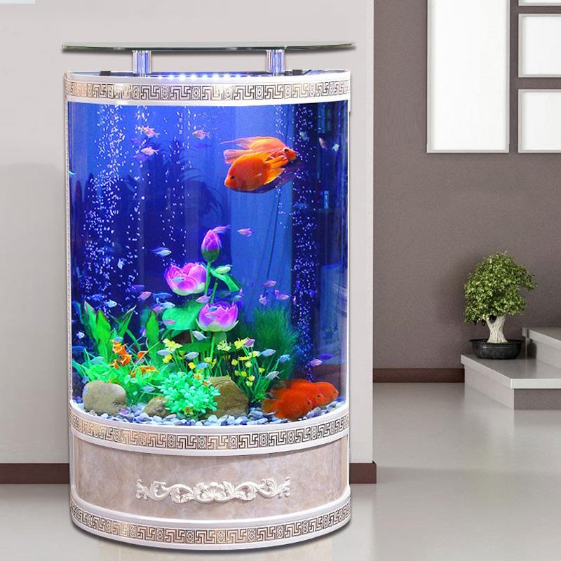 创海半圆形金鱼缸客厅家用中大型欧式落地式免换水水族箱观赏鱼