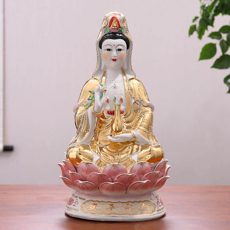 万珠金身坐莲观音菩萨陶瓷佛像南海观世音家居供奉镇宅工艺品摆饰