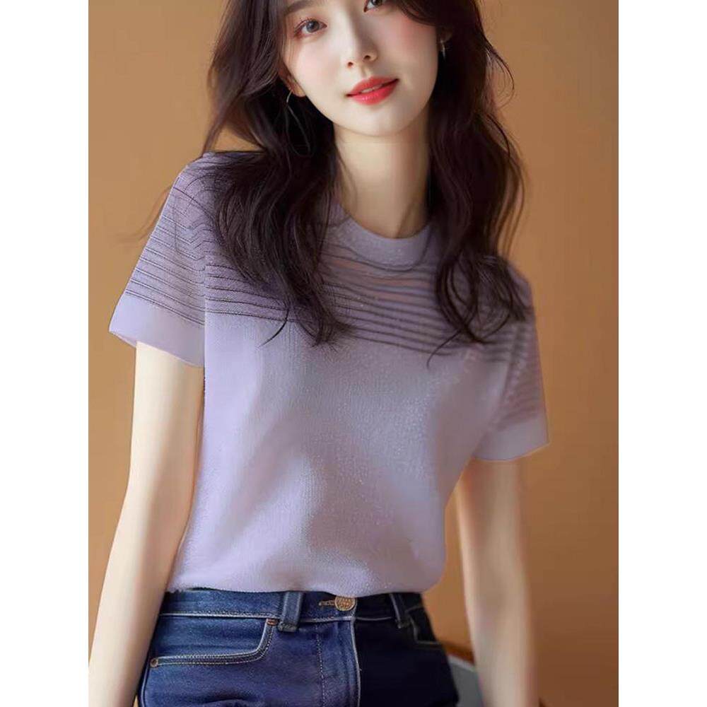 韩国圆领条纹短袖t恤女2026夏季新款小众设计感时尚轻奢小衫上衣