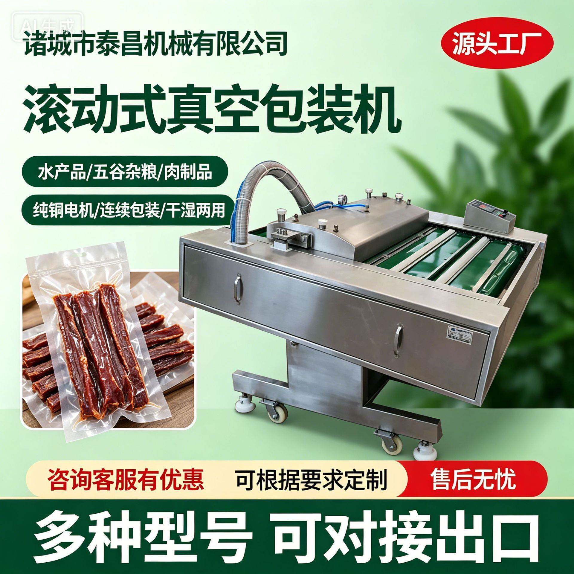 预制菜连续真空包装机竹笋牛肉丸子滚动式包装机玉米酱牛肉封口机