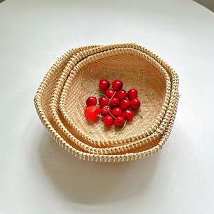 竹编制品收纳筐手工簸箕竹编工艺品竹筛子家用有孔馍馍水果篮 新款