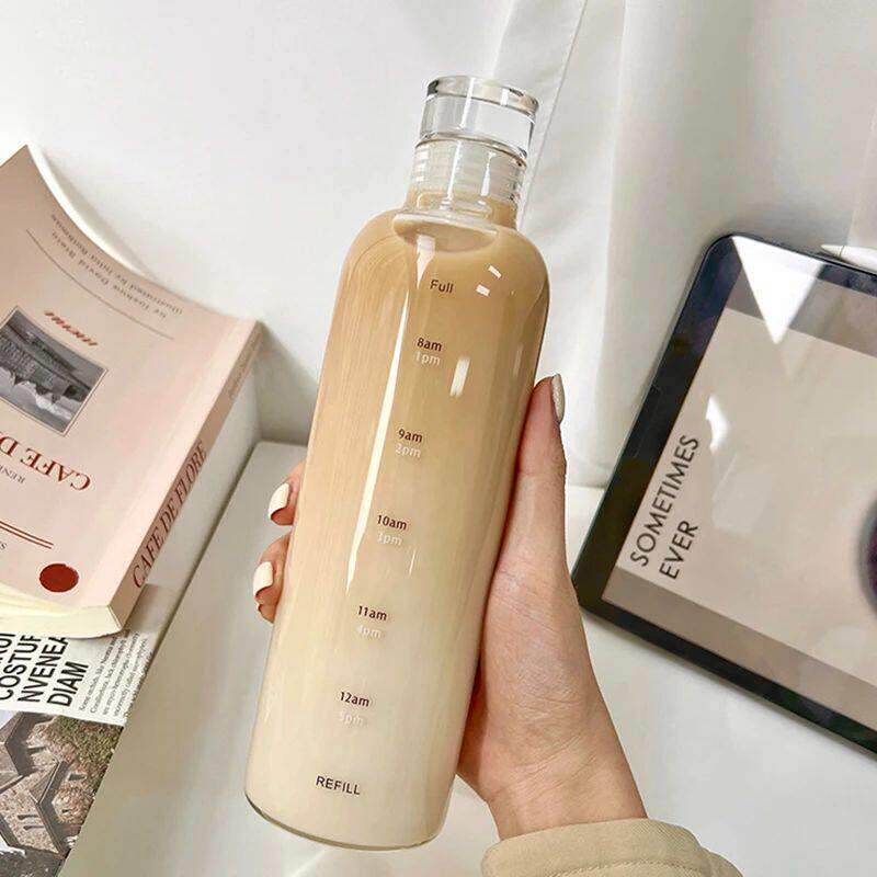 500ml透明塑料水瓶时间标记创意