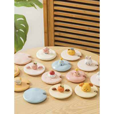 创意通用大号9.8cm陶瓷杯盖马克杯防尘杯盖单卖玻璃水杯盖带勺口