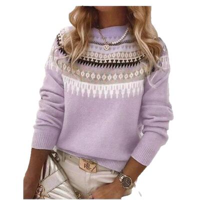 Sweater women's round neck color blocked pullover knitted