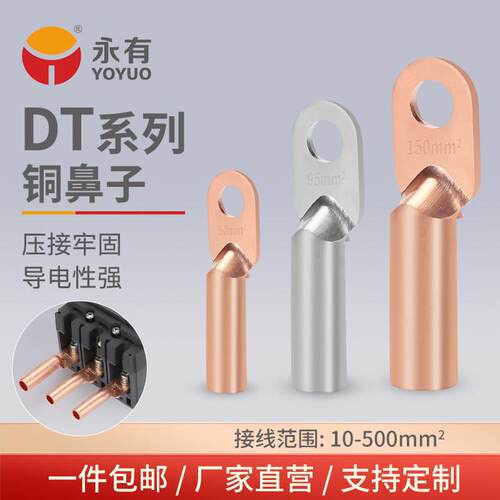 铜鼻子铜接头DT10/16/25/35/50/70-500平方接线端子堵油线耳鼻子