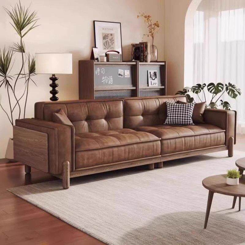 法式复古风沙发客厅2026新款小户型直排豆腐块胡桃木实木布艺沙发