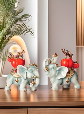 大象一对摆件创意家居客厅玄关事事如意酒柜电视柜装饰品轻奢高档