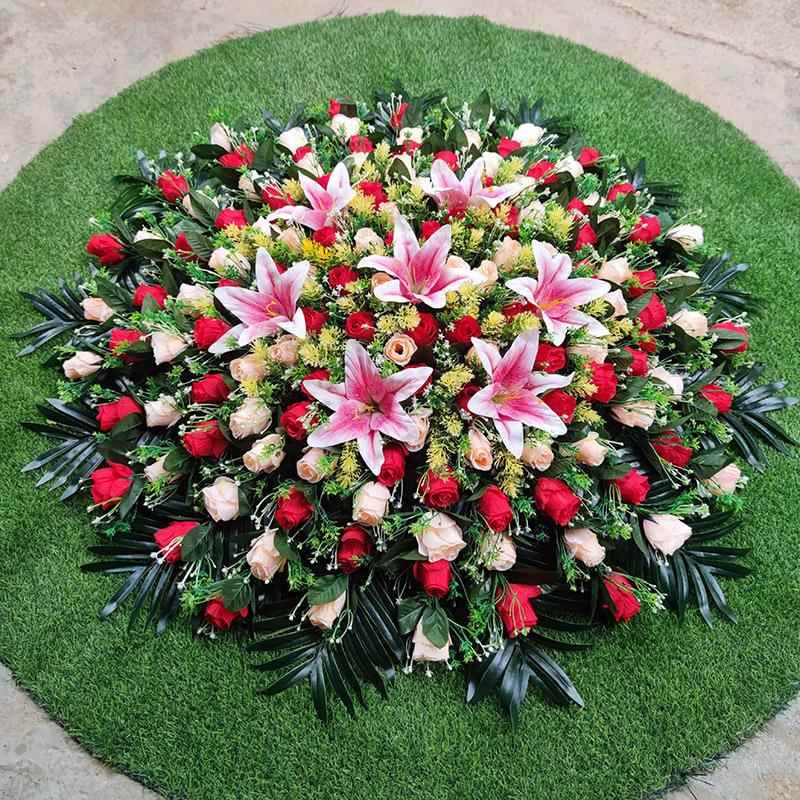 装餐桌转盘花+草坪套摆装酒店大圆桌中间饰摆花厅餐uyg78575放假