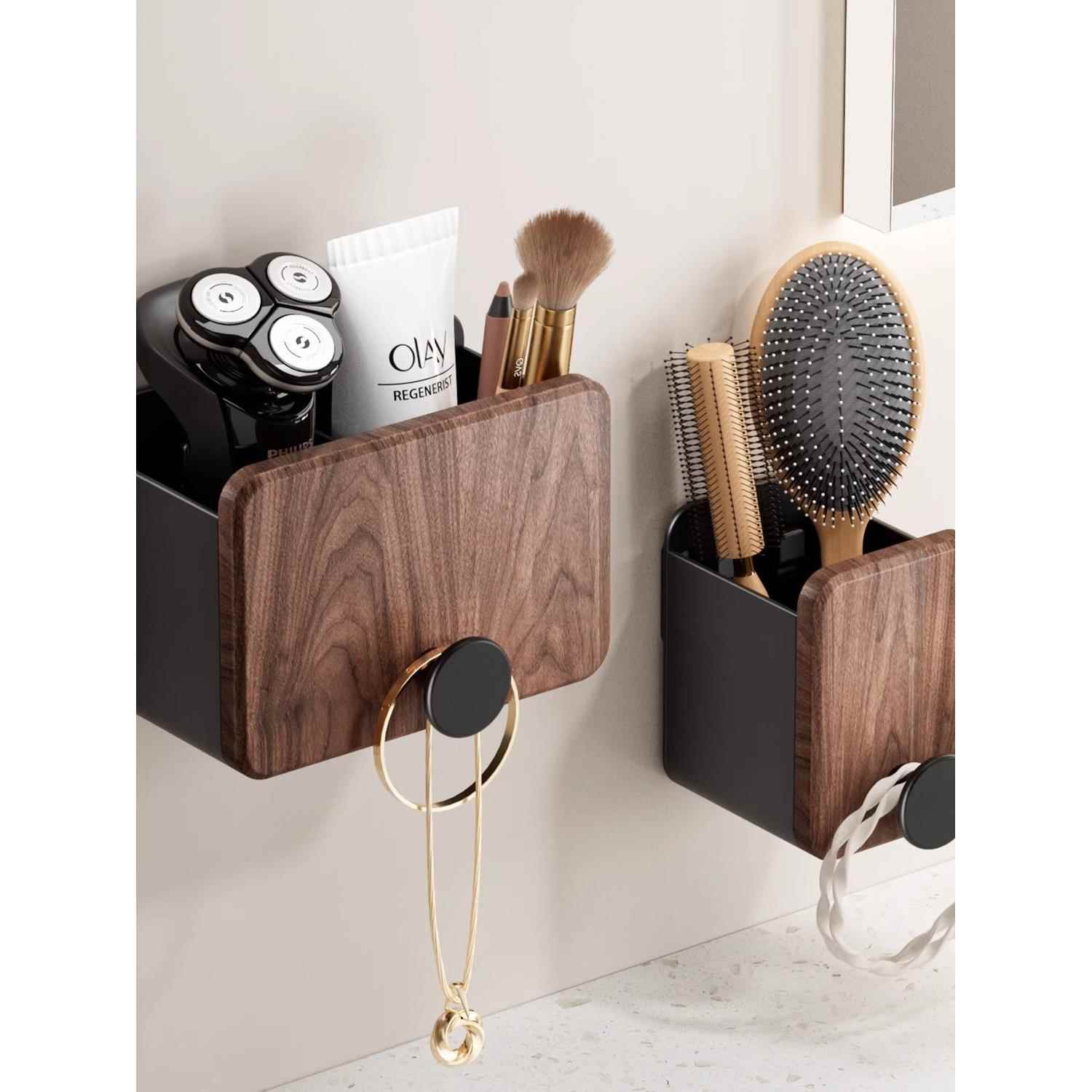 核桃浴室马桶梳储存架没有冲孔水槽牙膏剃刀化妆刷储存