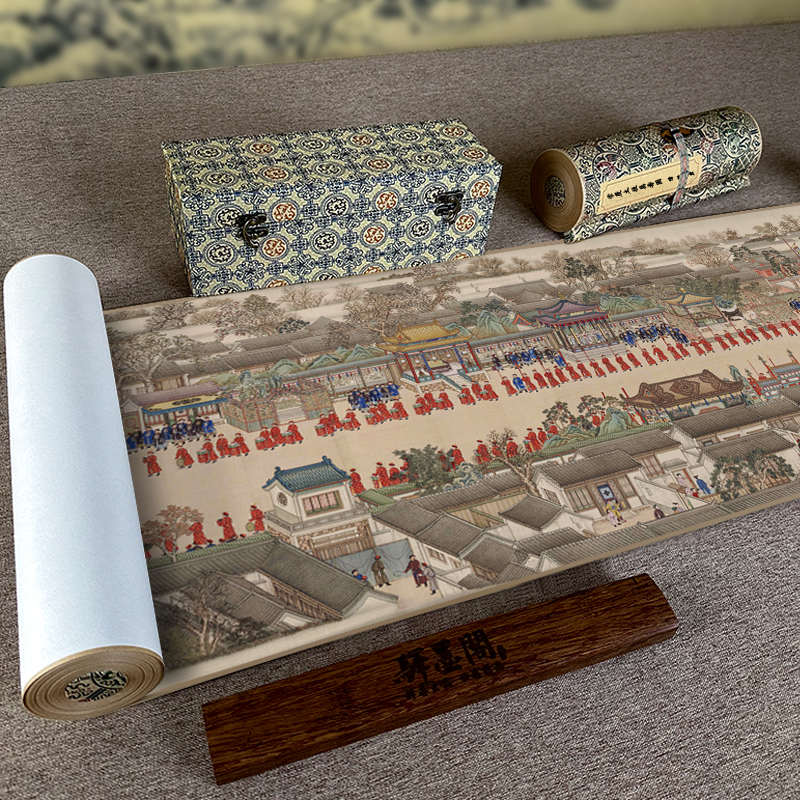 清 张廷彦 崇庆皇太后万寿庆典图国画宫廷建筑长卷装裱装饰画临摹