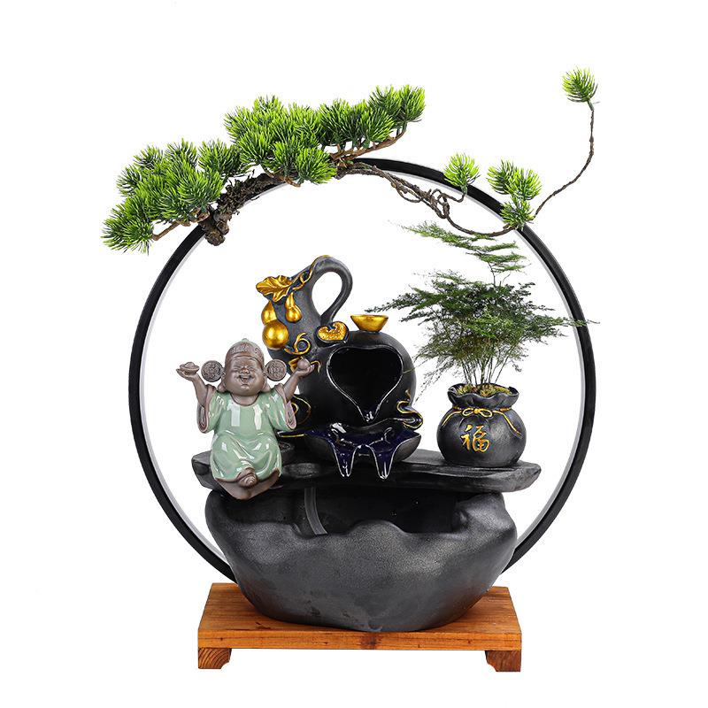 流水器招财生财喷泉客厅家居玄关办公室加湿灯圈禅意中式创意摆件