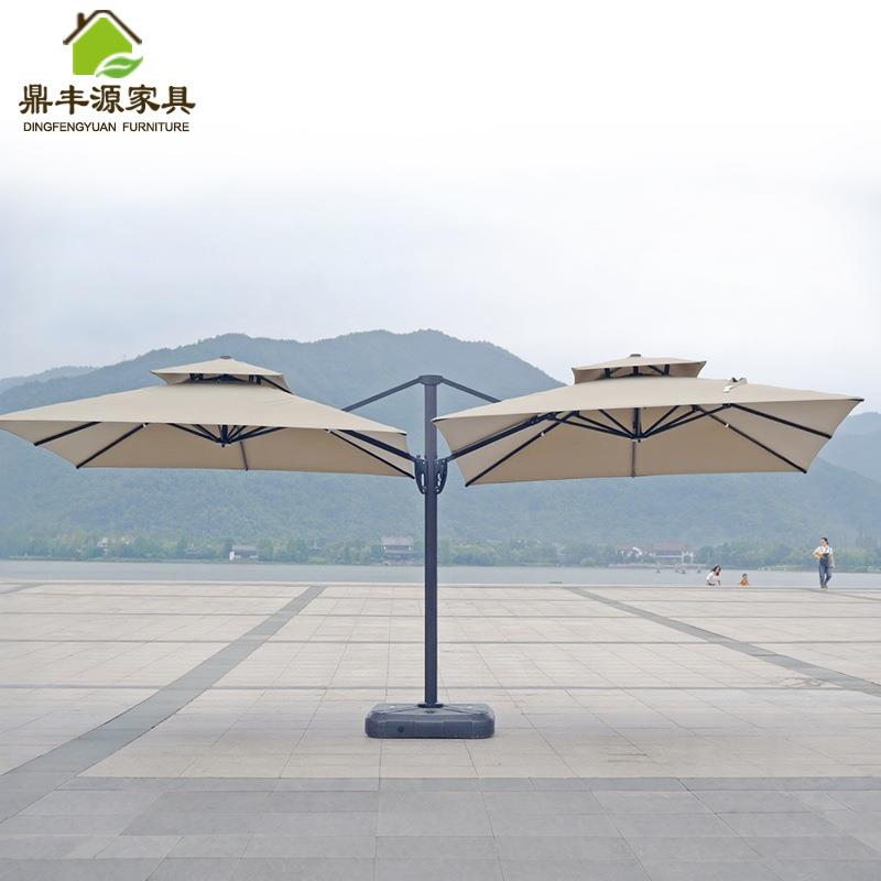 双子座双头太阳能罗马伞LED带灯遮雨伞庭院别墅花园室外遮阳伞