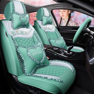 汽车坐垫四季 通用座椅套全包围可爱花朵座套紫色皮质汽车座套