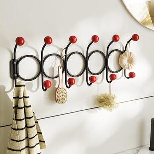 挂免打孔铁艺木球双排钩钩墙上挂粘钩卧WB231115室客厅创意挂衣衣