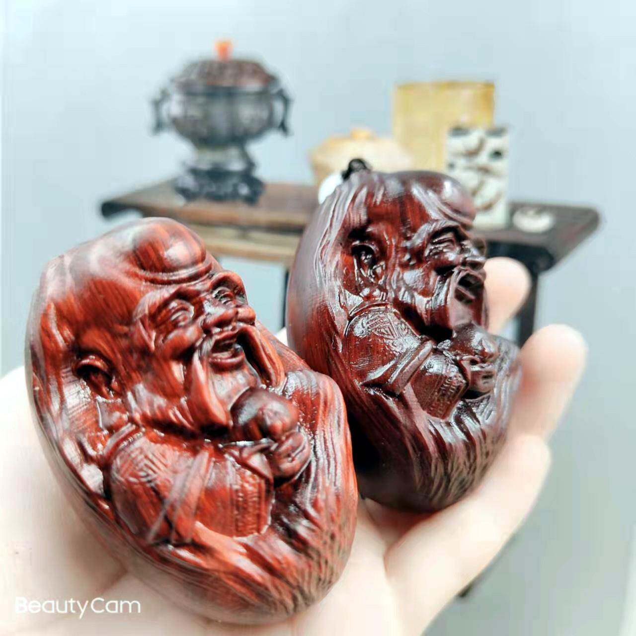 老寿星木雕犀牛角紫檀木木雕手把件寿星团圆木质工艺品不带绳