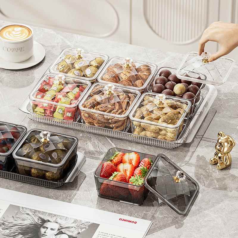 分格果盘糖果零食拼盘轻奢塑料家用客厅水果拼盘坚果碟ktv定制