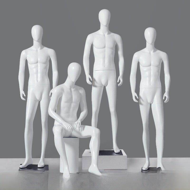 模特男性全身人体白色服装店假人男性橱窗展示西装坐着模型道具模