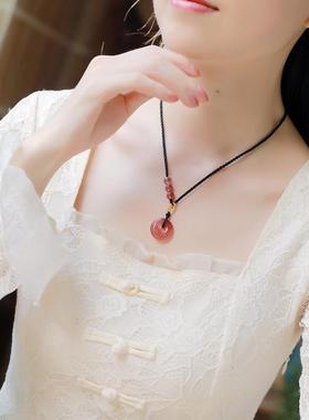 桃花女草莓平安项链编织学生项链