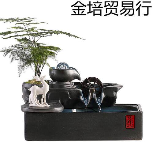 创意招财猫摆件流水生财循环水办公室桌面前台收银柜台开业送礼装