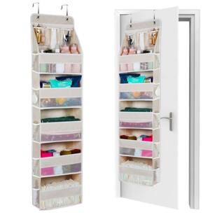 新款 储物袋门后收纳挂袋 米色无纺布挂门上收纳袋五层大格子悬挂式