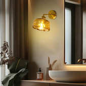 装 饰壁灯中创意床头古风复古酒店胡桃木摇臂客厅卧室墙玻璃