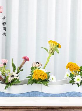 小原流花器曲型s型日式花道组合盘创意陶瓷花盆花艺插花入门器皿