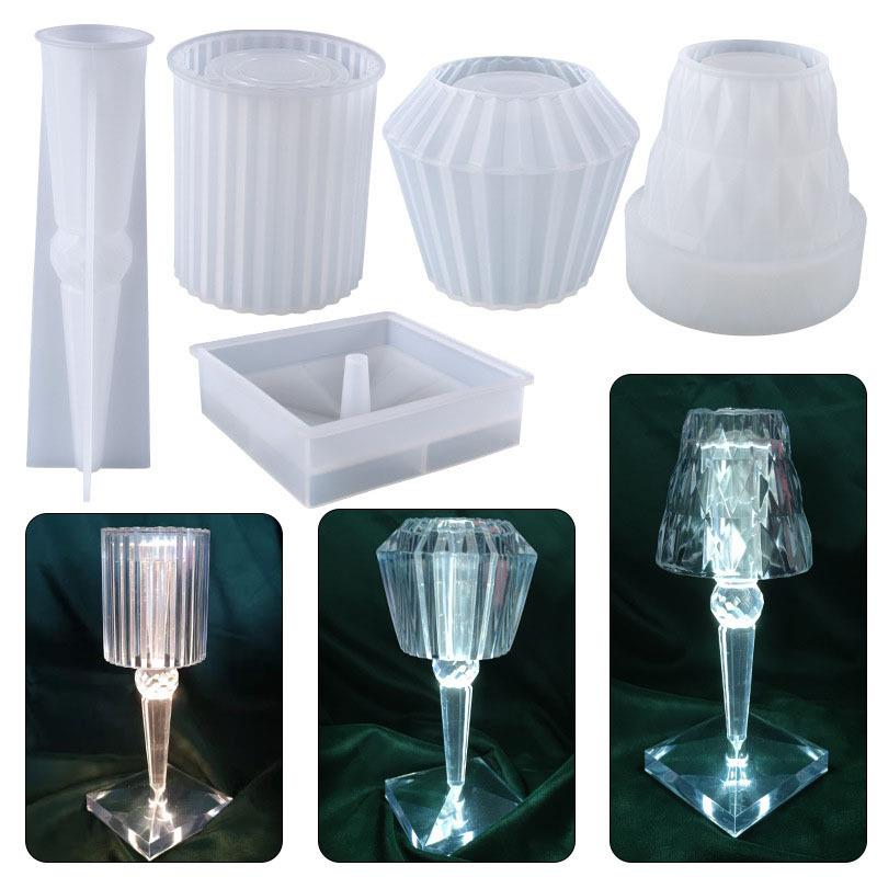 虞美人diy水晶滴胶模具镜面钻石纹小台灯 笔筒收纳摆件硅胶模具