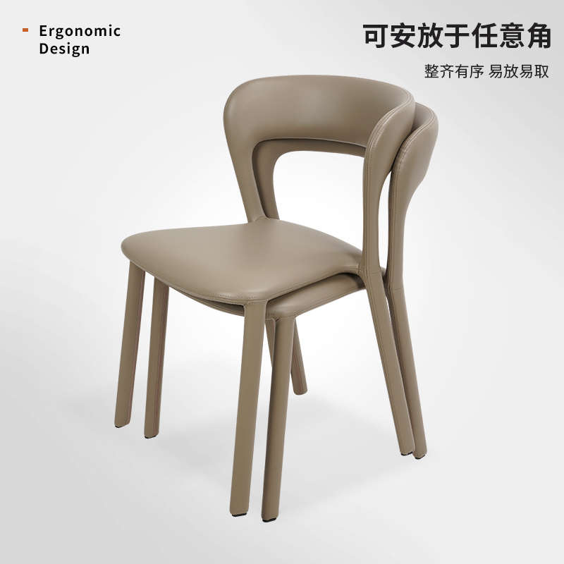 Liwur可叠放餐椅轻奢高级感凳子带靠背小尺寸麻将椅餐桌椅子5906
