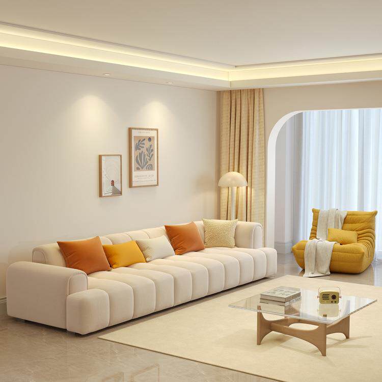 奶油风布艺沙发客厅简约2026新款防猫抓布泡芙棉花糖直排沙发