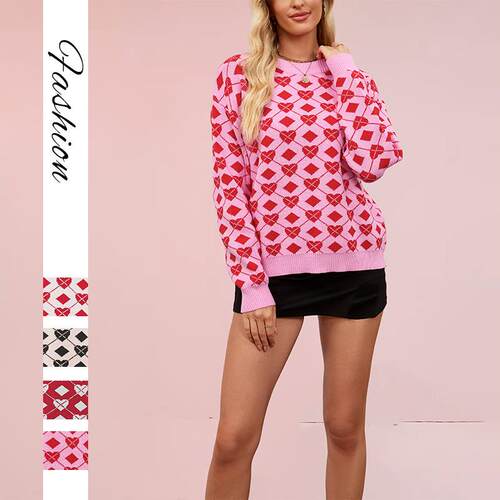 Love sweater Valentine's Day round neck pullover plus